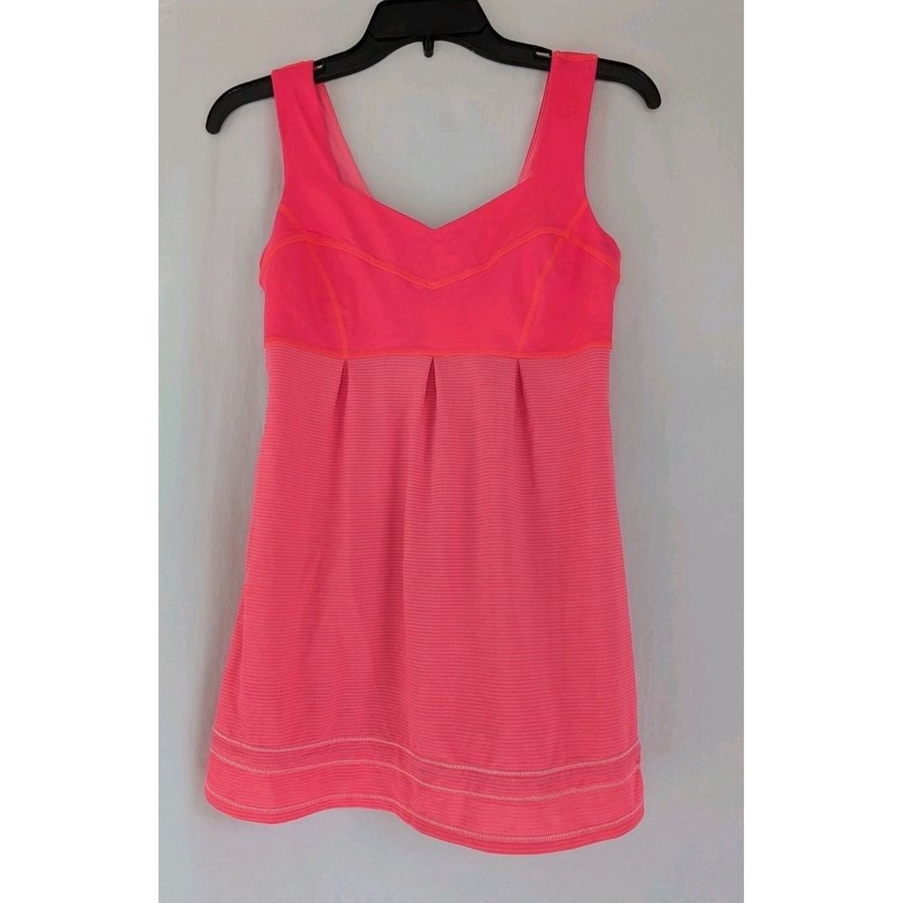 Lululemon Tank Women's Sz 4 Fresh Pink Stripe Fresh Teal Drawcord